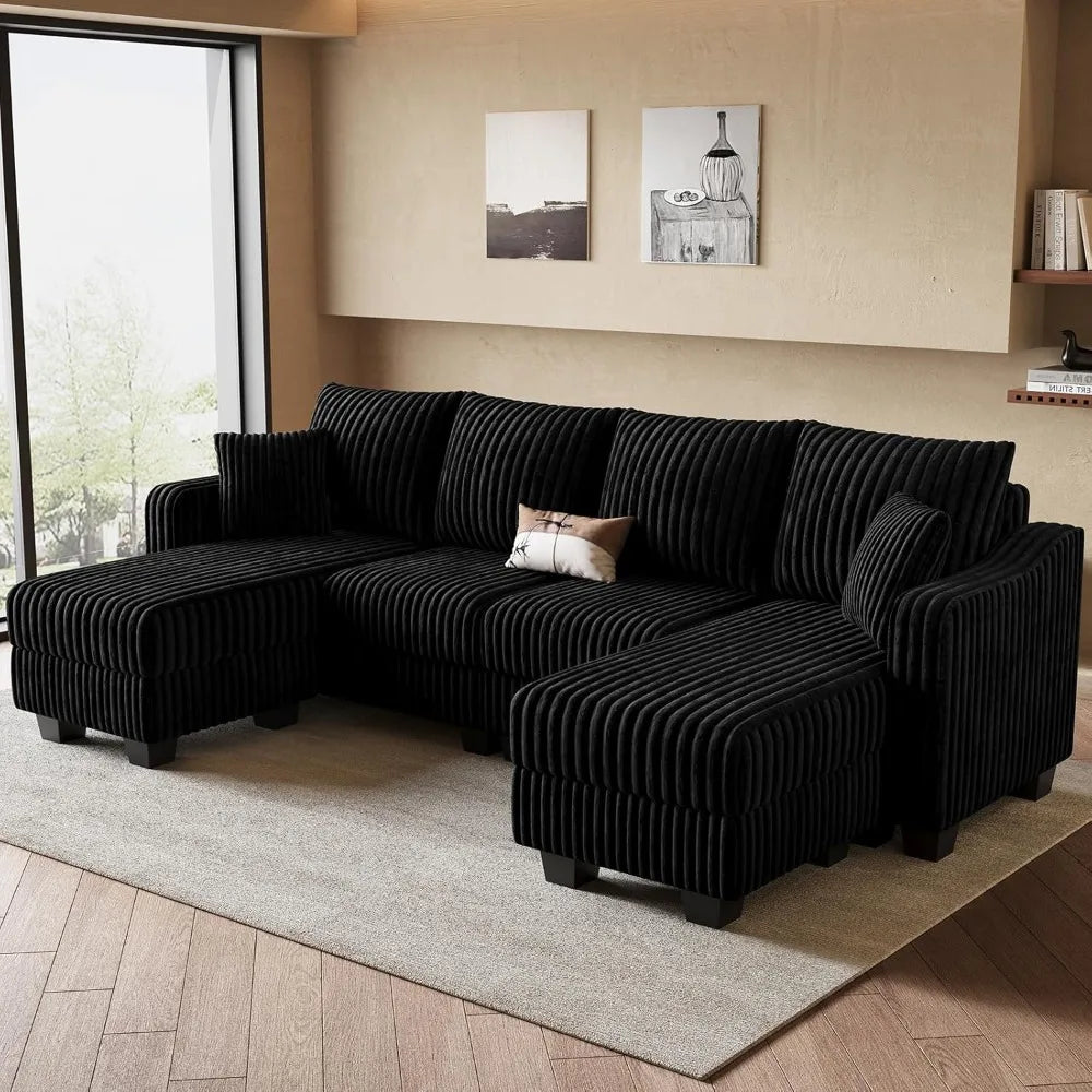 U-Shaped Sectional Sofa with Reversible Chaises & Ottomans, Corduroy Fabric