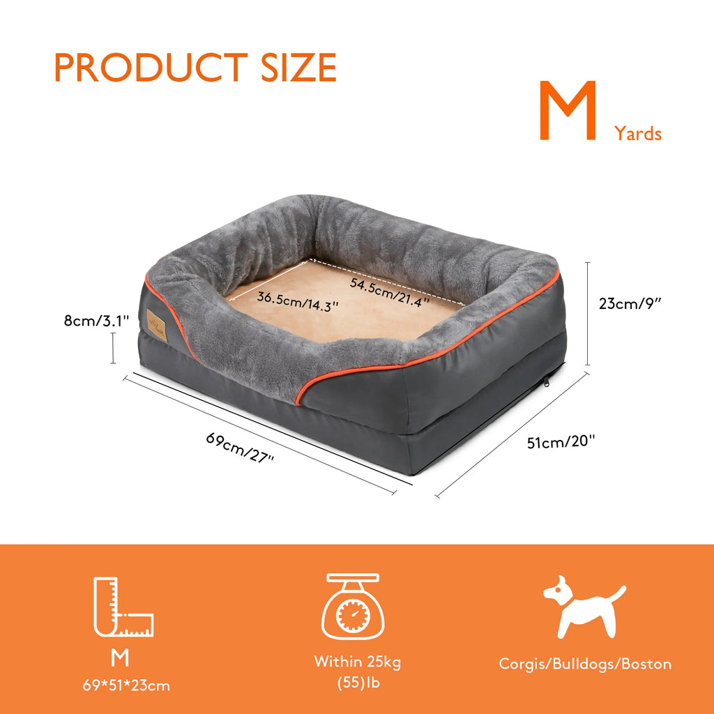 L XL 2XL 3XL Dog Bed, Super Soft Orthopedic Foam Pet Bed with Cotton-padded Bolster and Removable Cover