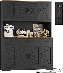 71" Tall Kitchen Pantry Storage Cabinet with Charging Station
