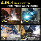 160A 4-in-1 AI Welding Machine: Dual Voltage MIG/TIG/Stick Welder with Smart Control for Home and Auto Repair