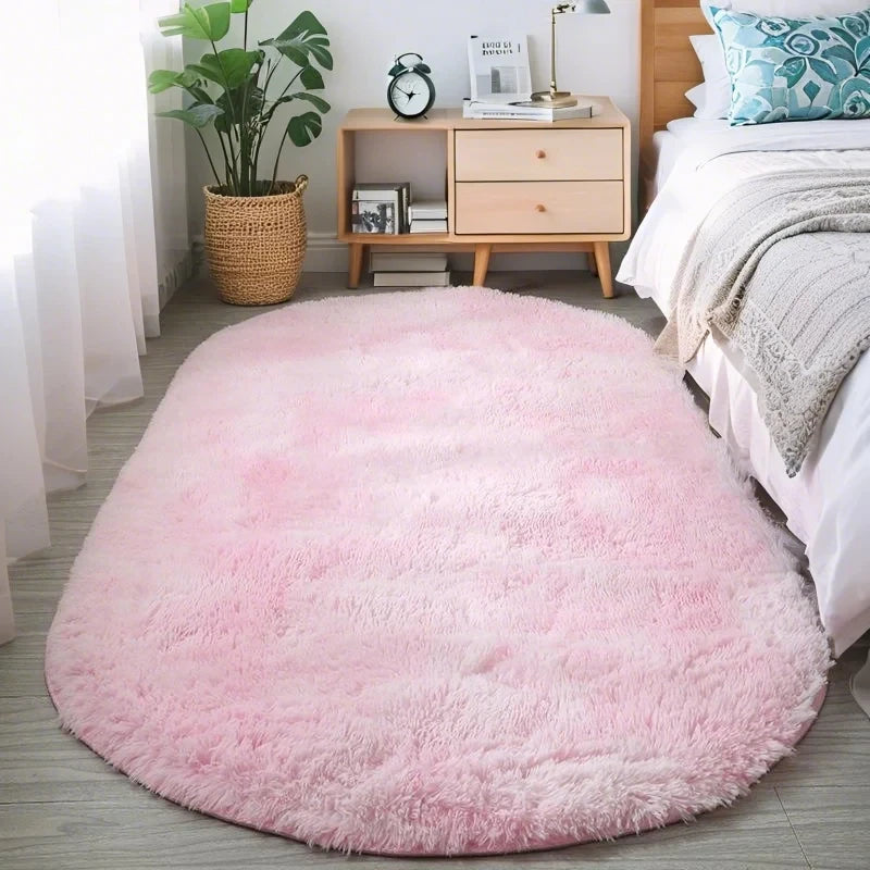 Fluffy Oval Plush Carpet Extra Soft For Living Room Sofa Area Bedroom Non-Slip