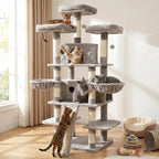 68in Large Multi Level Cat Tree Tower Indoor Activity Center 2 Condos 3 Plush Perches Scratching Post