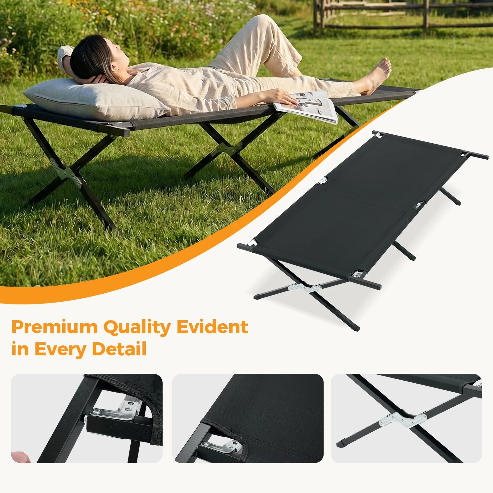 73" x 36" Portable Folding Sleeping Cot 300 LBS Capacity Sturdy Frame for Outdoor