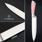 9 Pcs Pink Hollow Handle Stainless Steel Kitchen Knife Set with Rotatable Knife Block,  Includes Chef Knife Cleaver Bread Knife Utility Paring Knife, Kitchen Scissors, Fruit Peeler and Sharpening Rod