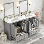 60" Bathroom Vanity with Double Sink, Solid Wood Bathroom Cabinet with 2 Drawers, Storage Racks & 2 Cabinets, Separate Two 30 In