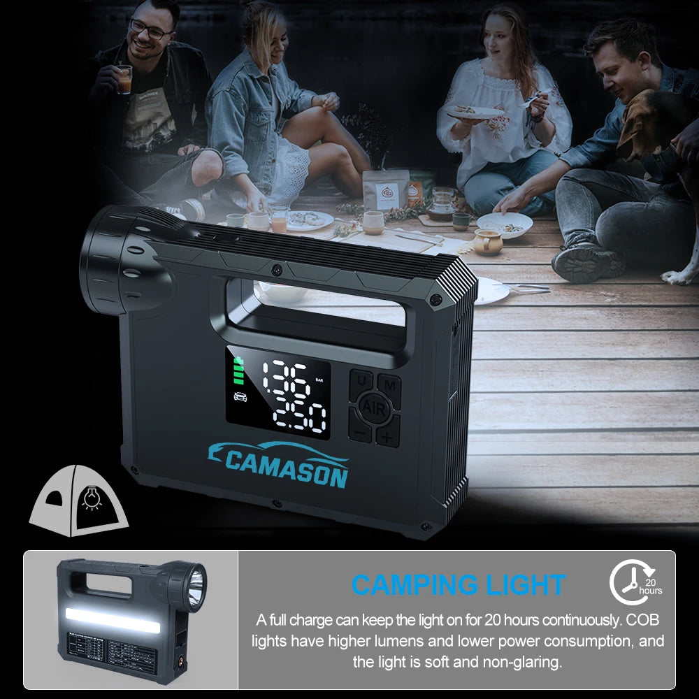5 in 1 Car Jump Starter with air Compressor Portable Flashlight