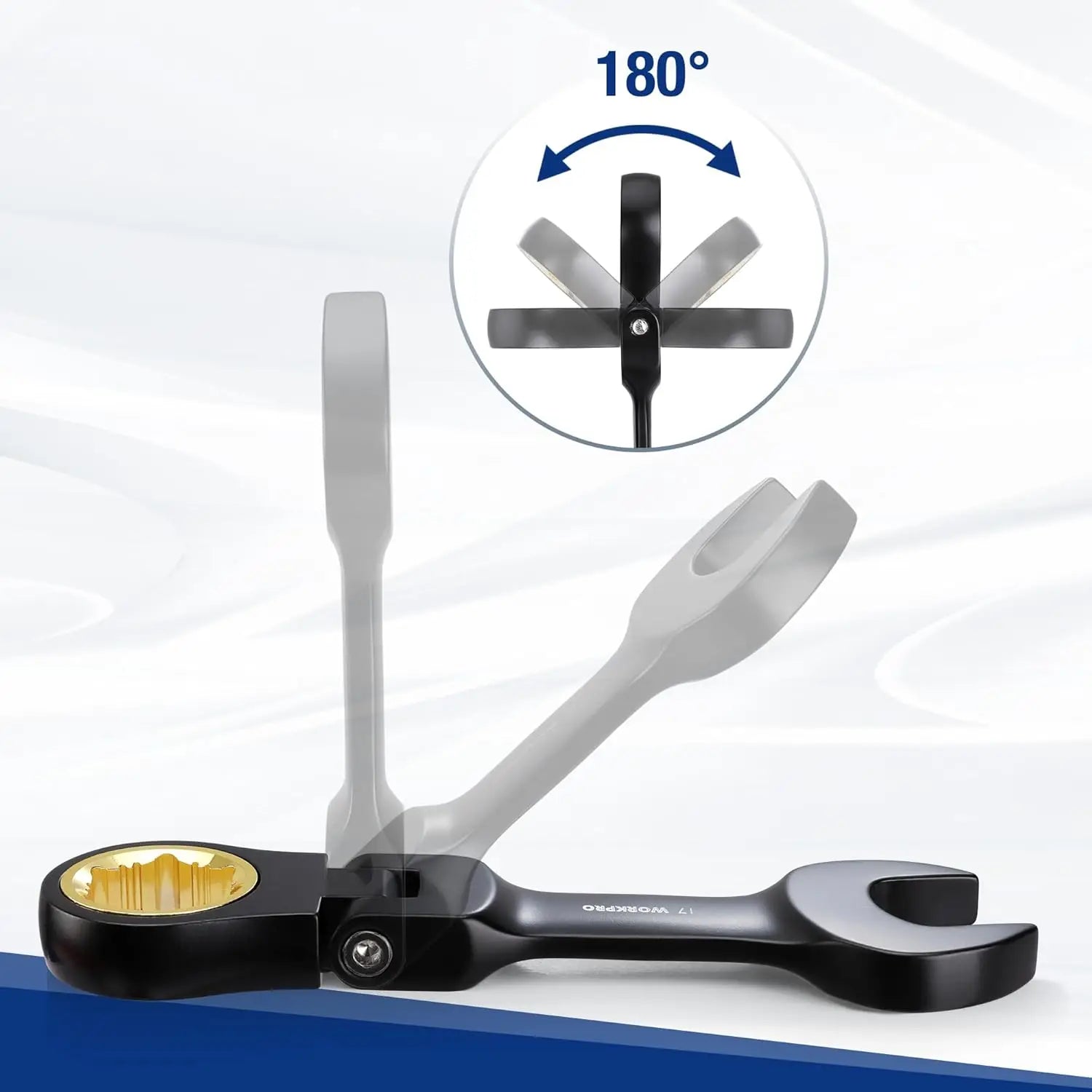 8-Piece Stubby Anti-slip Ratcheting Wrench Set, Metric 8-17mm, 72-Teeth, Flexible Head with Rolling Pouch