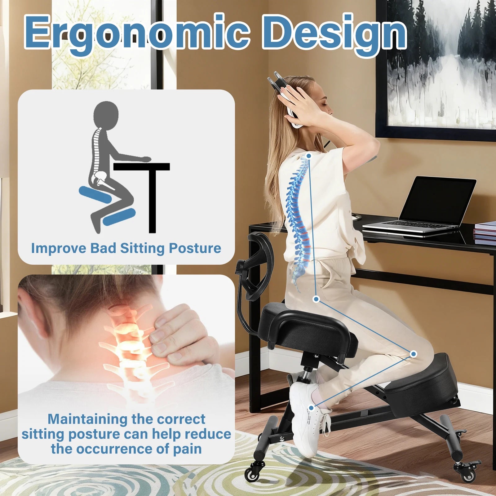 Kneeling Chair with Back Support, Height Adjustable Kneeling Chair for Men, Women, Children