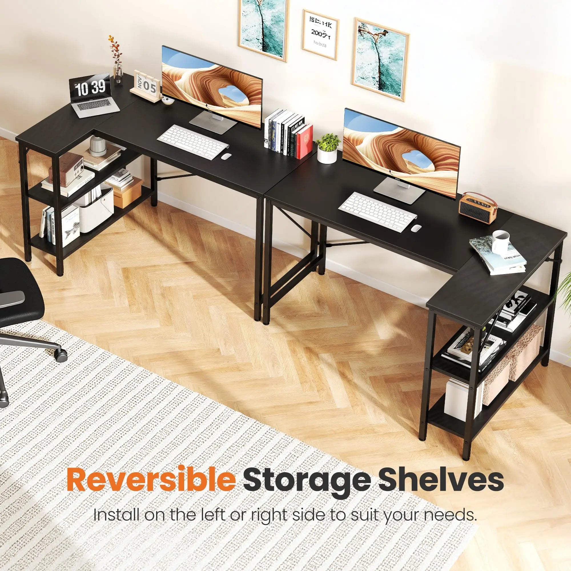 L Shaped Desk 47 Inch Computer Desk with Reversible Storage Shelves