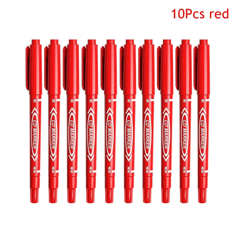 10Pcs/set Double Tip Art Black Blue ink Permanent Paint Marker Pen for Plastic Wood Stone Metal Glass Doodling Marking Graffiti