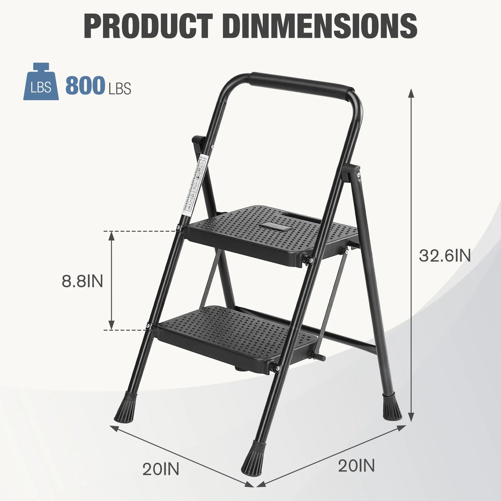 2/3 Step Ladder Stool with Anti-Slip Pedal 800lbs Capacity