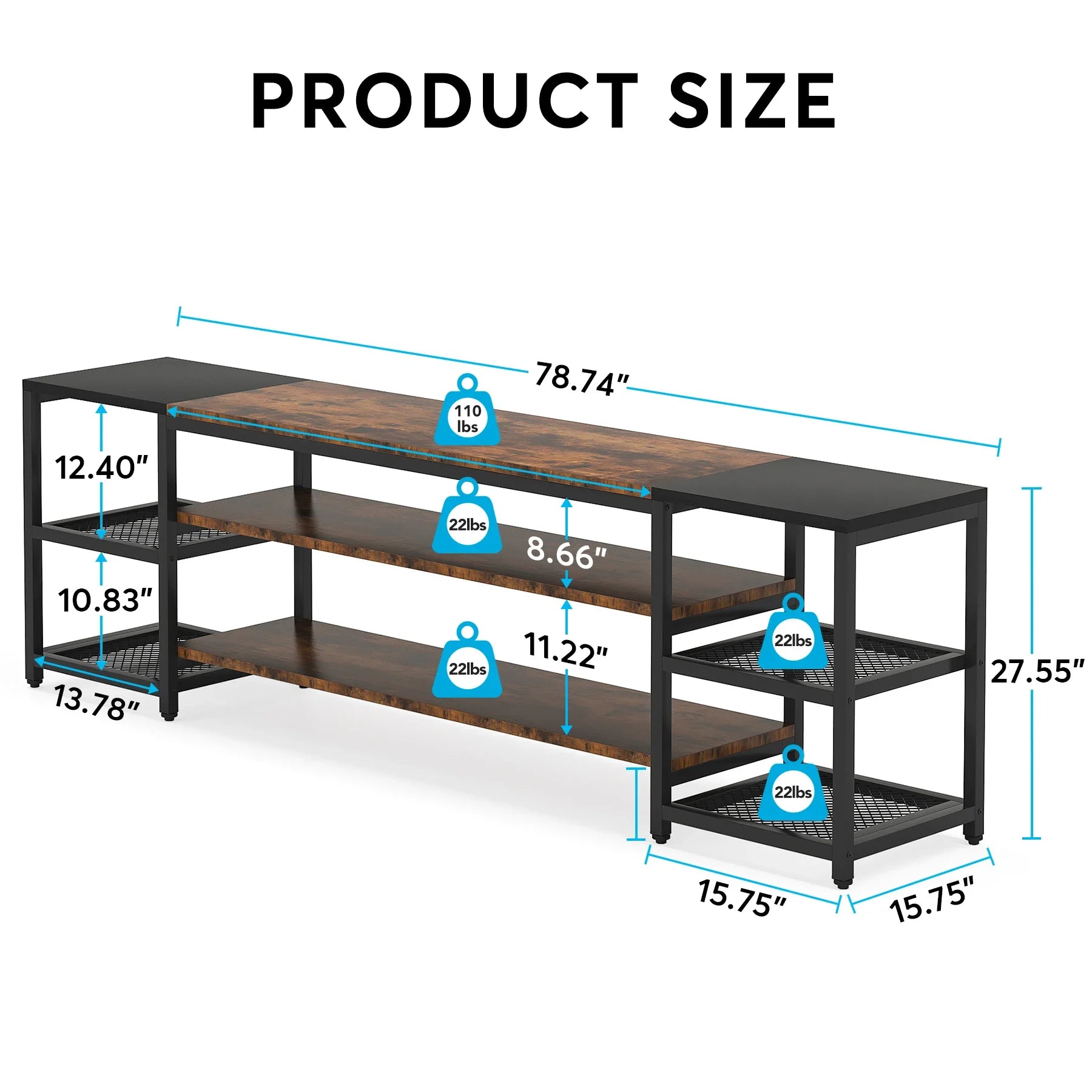 78 Inch TV Stand for TVs up to 85 Inch, 3-Tier TV Console Table