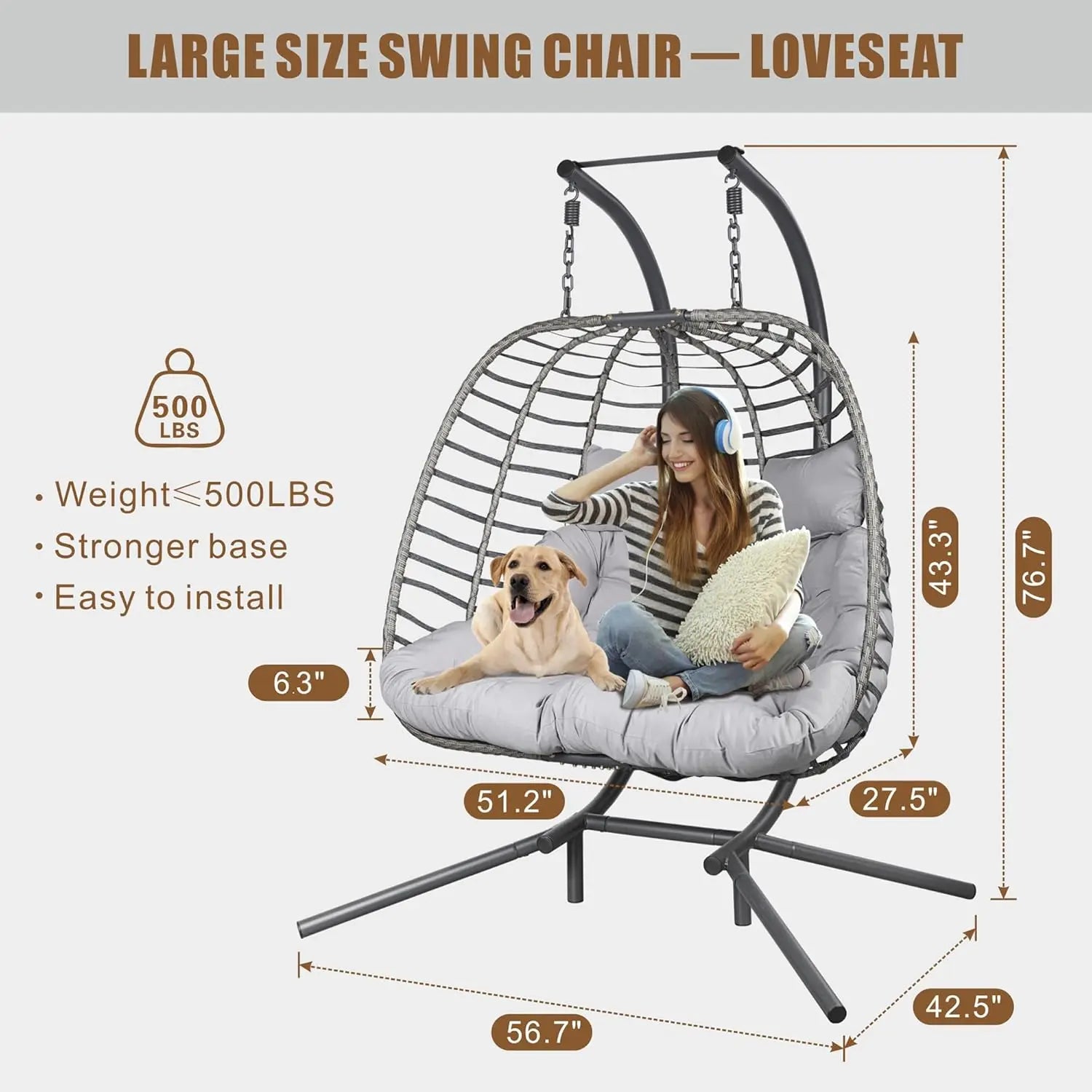 Double Hanging Egg Chair with Stand, Cushion