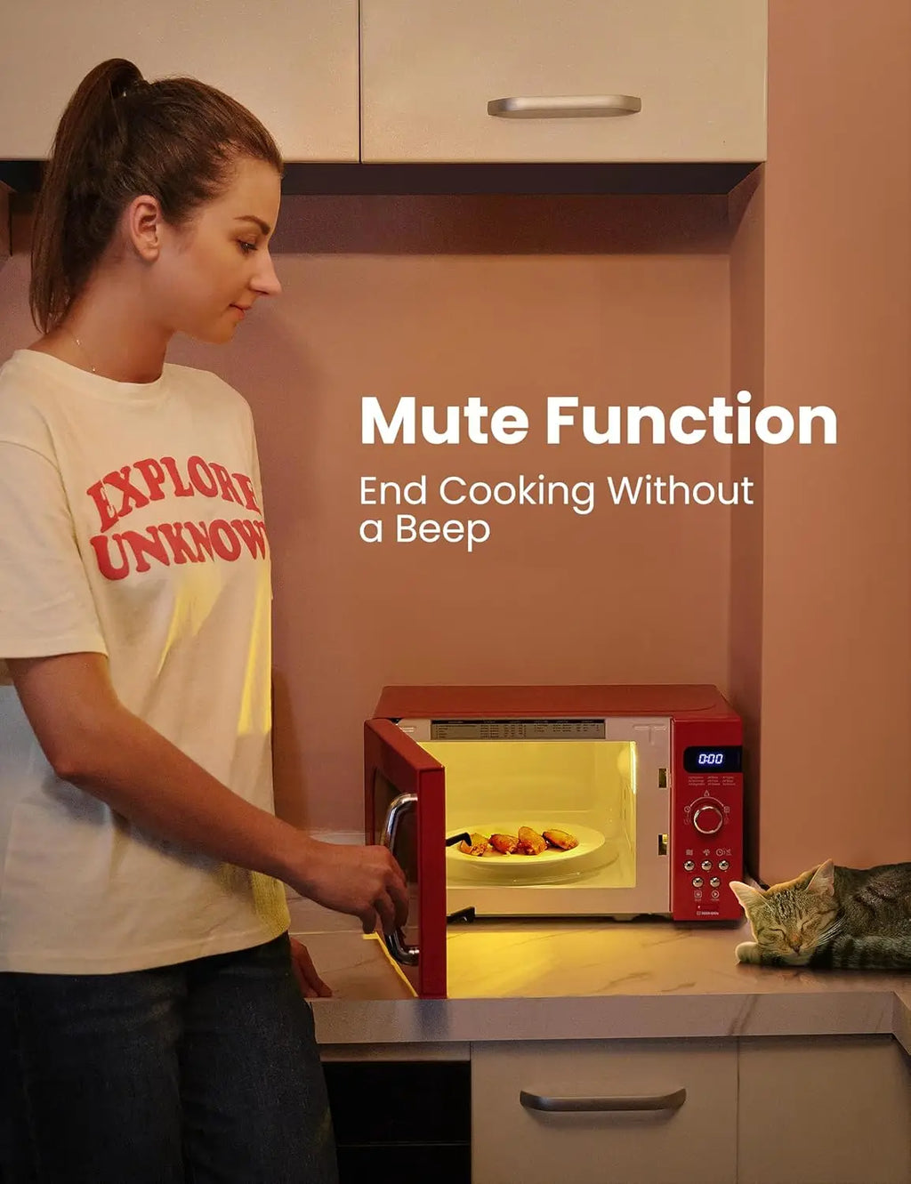Retro Small Microwave Oven With Compact Size, 9 Preset Menus, Position-Memory Turntable, Mute