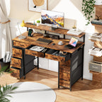 Computer Desk with 8 Storage Drawers, Adjustable Monitor Stand, Writing Desk with LED Lights & USB Power Outlets