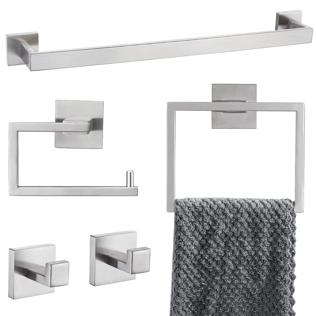Brushed Gold Bathroom Hardware Accessorie Set 23.6 Inch Towel Bar Set 5-Pieces Towel Rack&Holder Set for Bathroom,Upgraded Toilet Paper Holder with Shelf,Stainless Steel Wall-Mounted