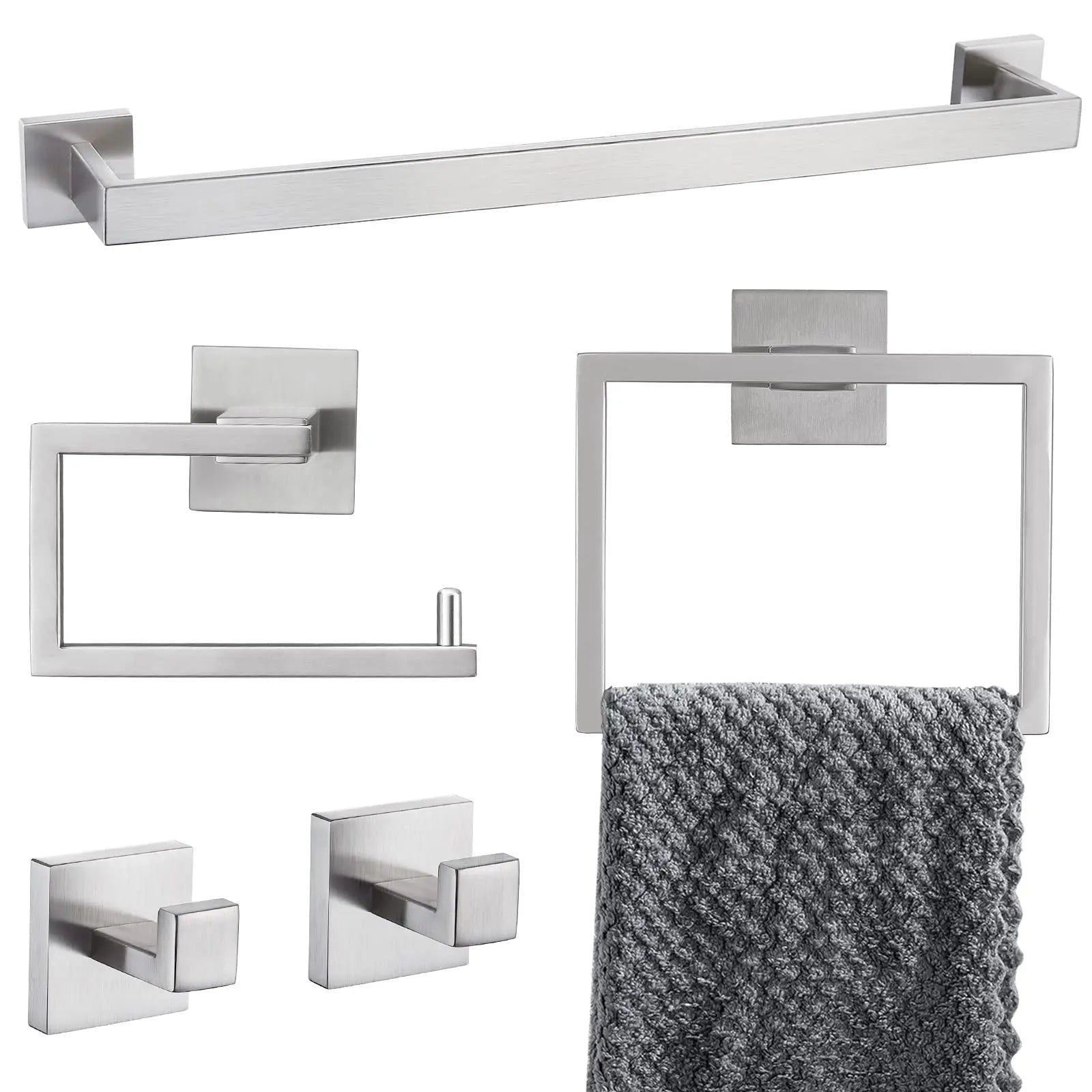Brushed Gold Bathroom Hardware Accessorie Set 23.6 Inch Towel Bar Set 5-Pieces Towel Rack&Holder Set for Bathroom,Upgraded Toilet Paper Holder with Shelf,Stainless Steel Wall-Mounted