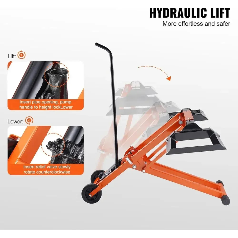 Hydraulic Jack, 500 lbs Capacity, Solid Carbon Steel, Adjustable for Riding or Zero Turn