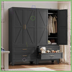 71" Metal Wardrobe Cabinet with Hanging Rod, Adjustable Shelves