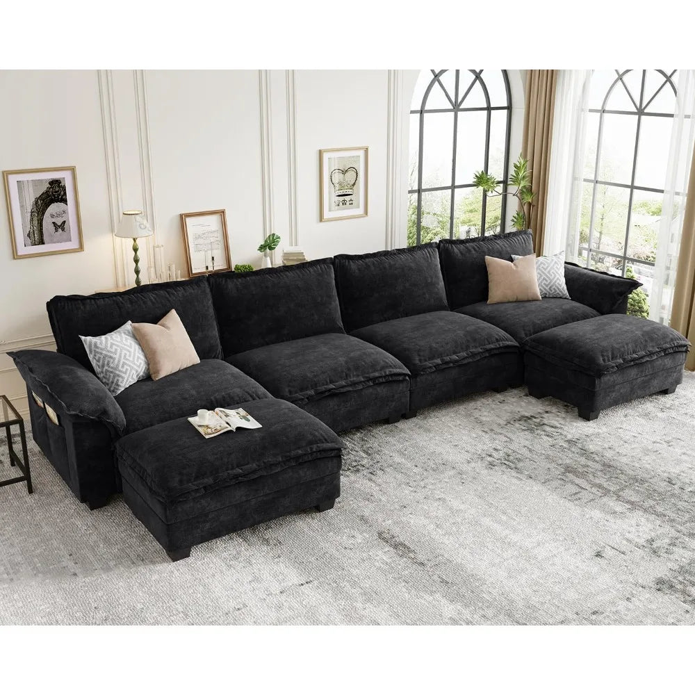 U-Shaped Modular Sectional Sofa, Cloud Couch with Ottoman,