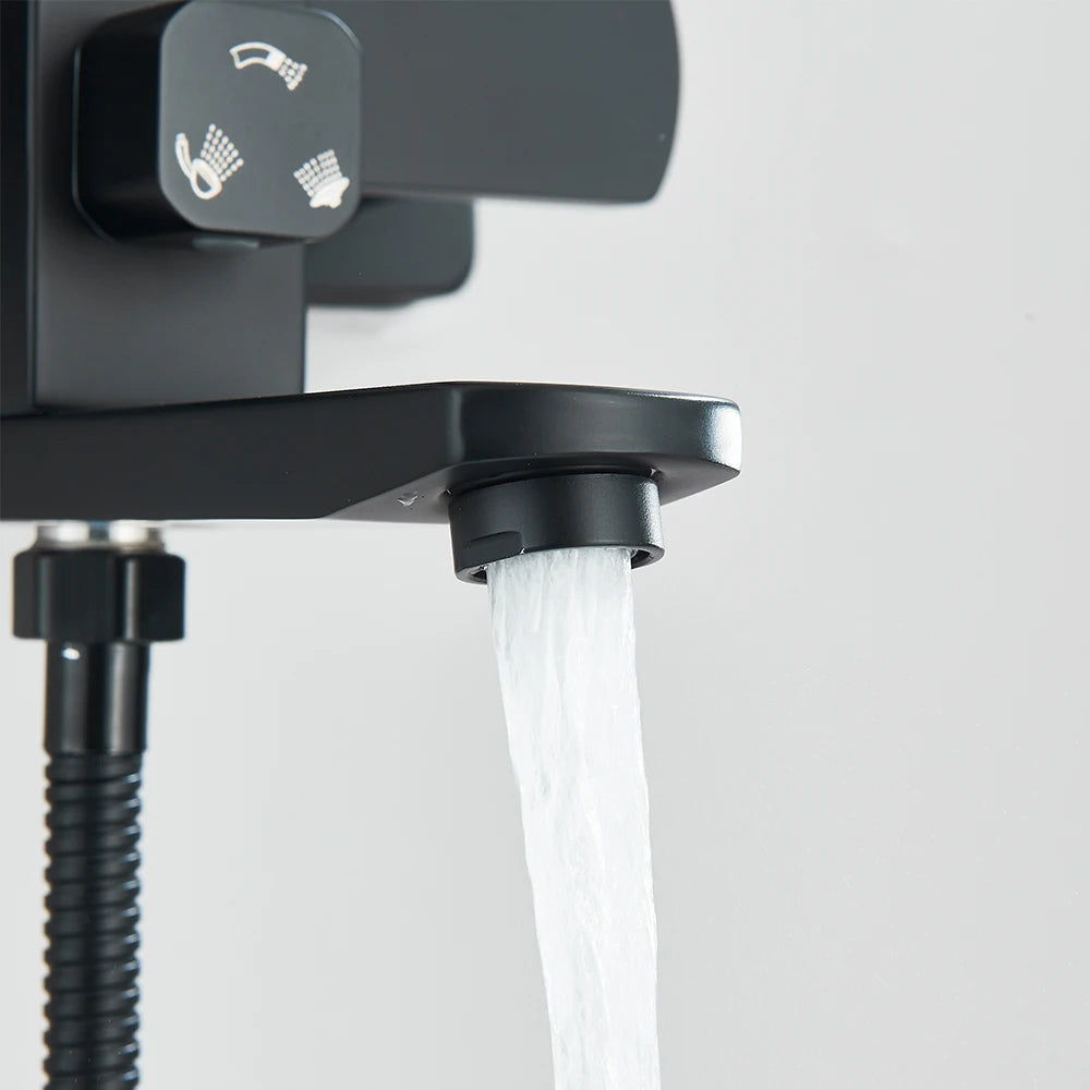 Luxury Bathroom Shower Faucet Wall Mounted Swivel Spout Shower Set Square Rainfall Water Tap Mixer System Hot Cold Taps