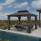 10' X 12' Permanent Hardtop Gazebo Aluminum Gazebo with Galvanized Steel Double Roof