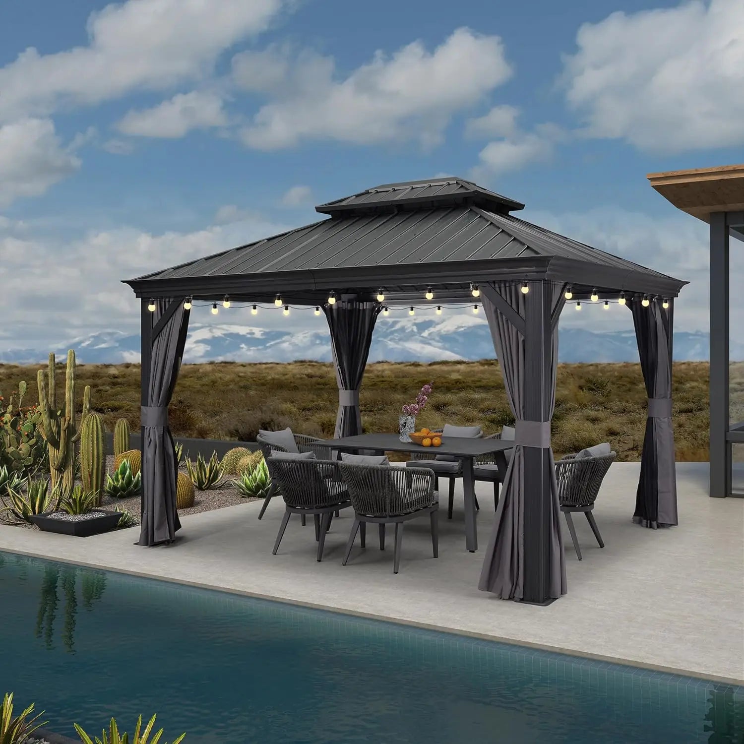 10' X 12' Permanent Hardtop Gazebo Aluminum Gazebo with Galvanized Steel Double Roof