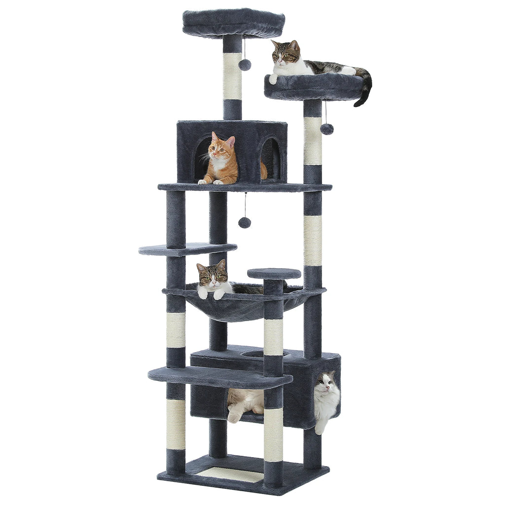 Large Cat Tree and Tower for Indoor Cats With Sisal-Covered Scratching Posts Spacious Hammock Padded Perches