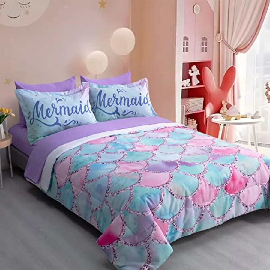 Comforter Set Bed in A Bag Size 7 Pcs Cute Alpaca Tropical Plant Cactus Bedding Set
