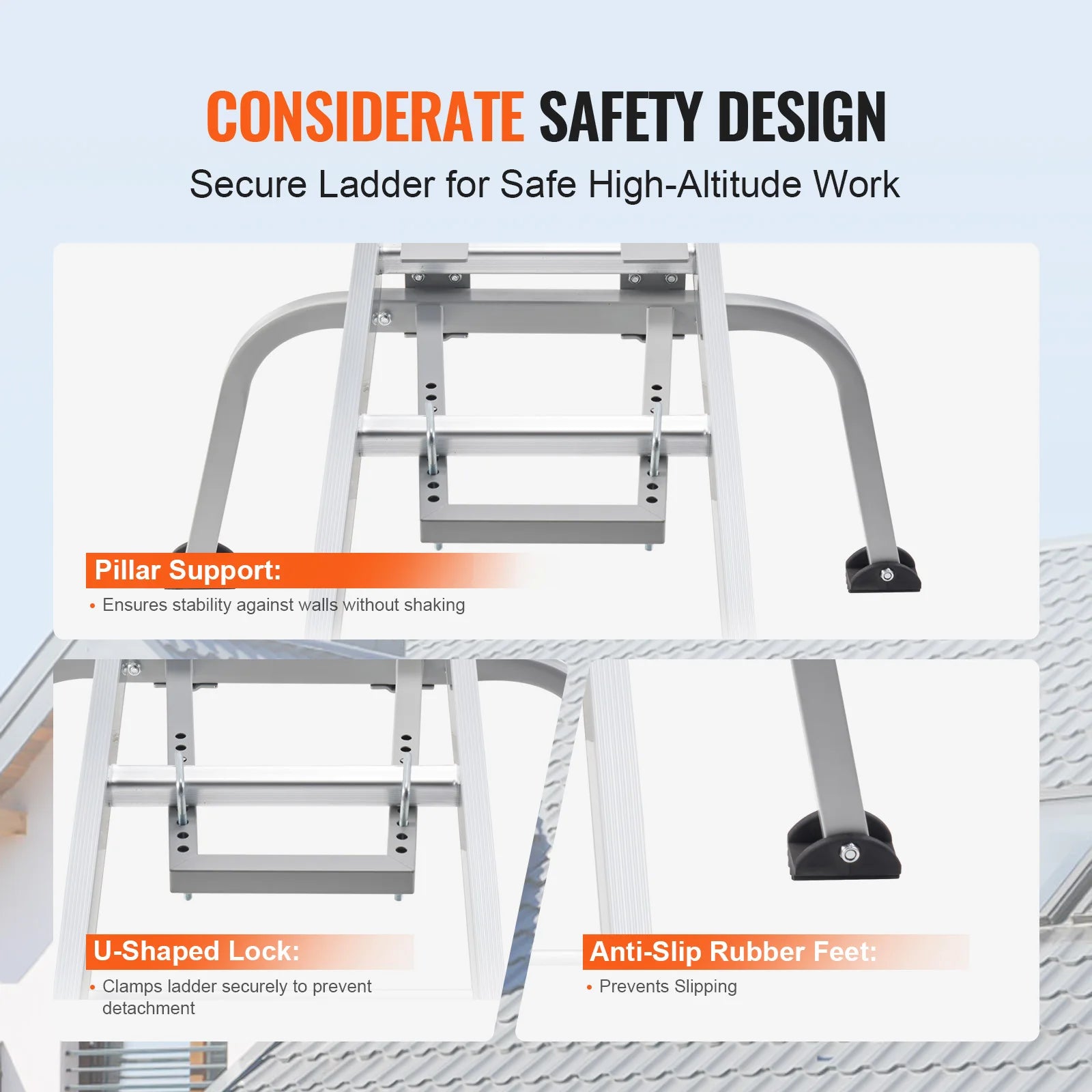 Heavy Duty Steel Ladder Stabilizer with Wing Span/Wall Extension Accessory for Roof
