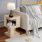 Wood Cat Condo House Bed with Removable Soft Mats, Scratching Pad