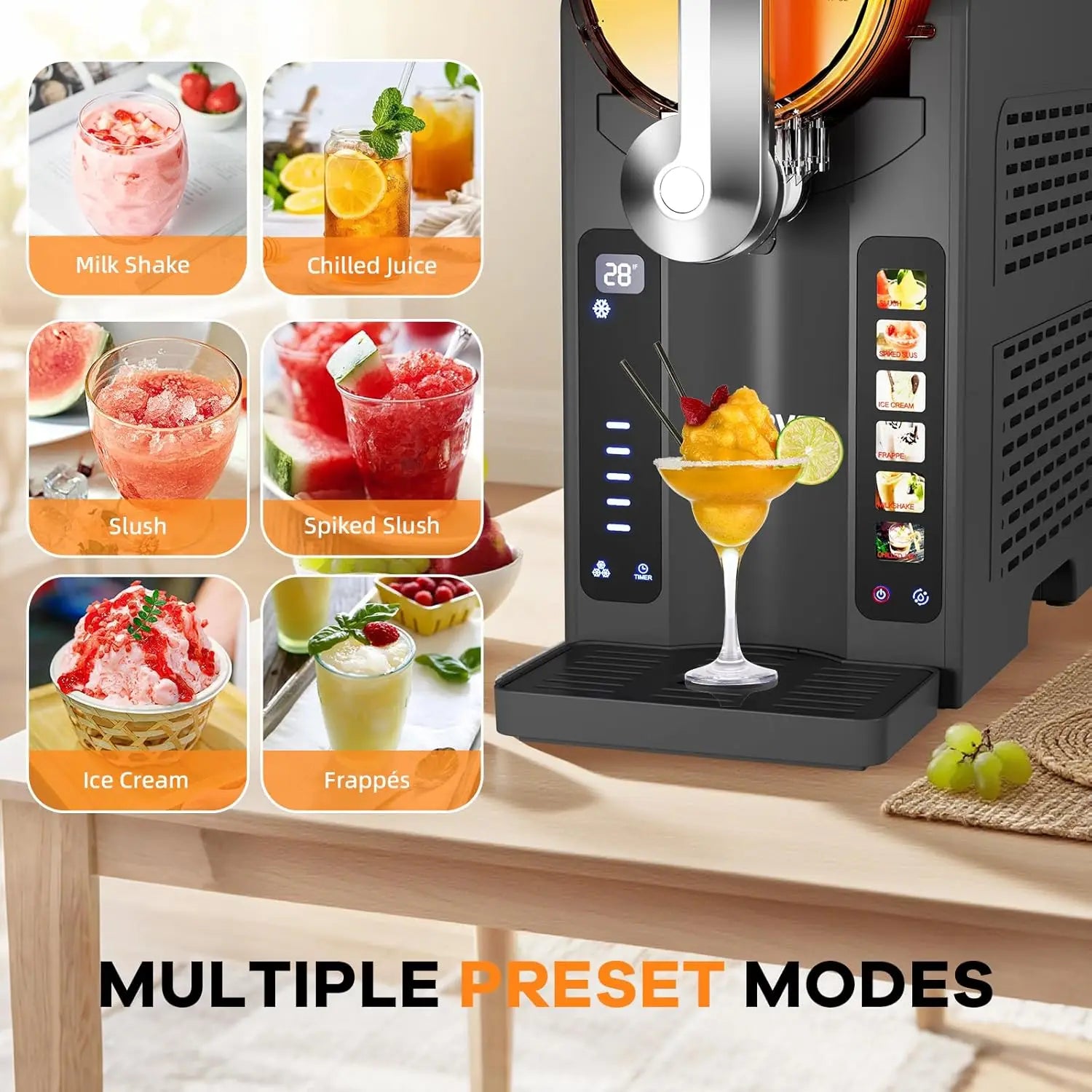 Slushie Machine for Home No Ice Needed, with LED Display & 6 Pre-Set Programs