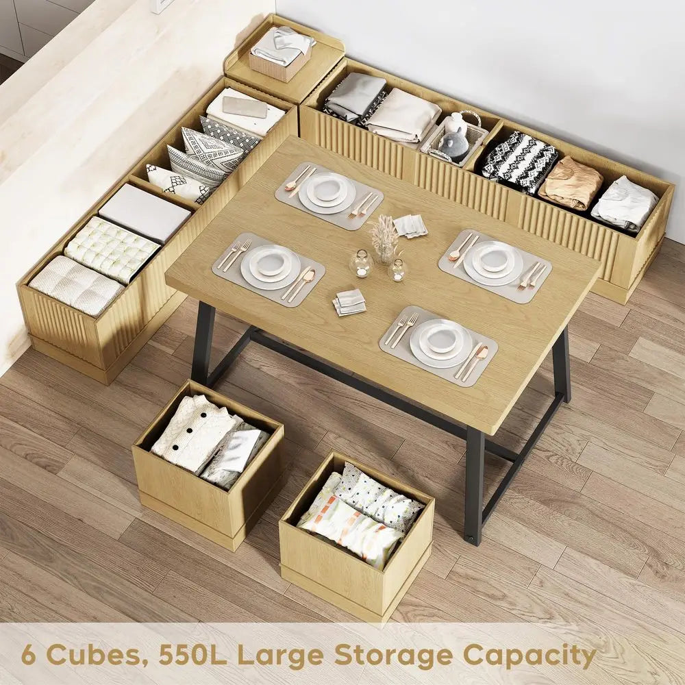 Corner Dining Table Set, 43 Inch Breakfast Nook Table Set with Bench with Hidden Storage amp 2 Ottomans, 5Piece