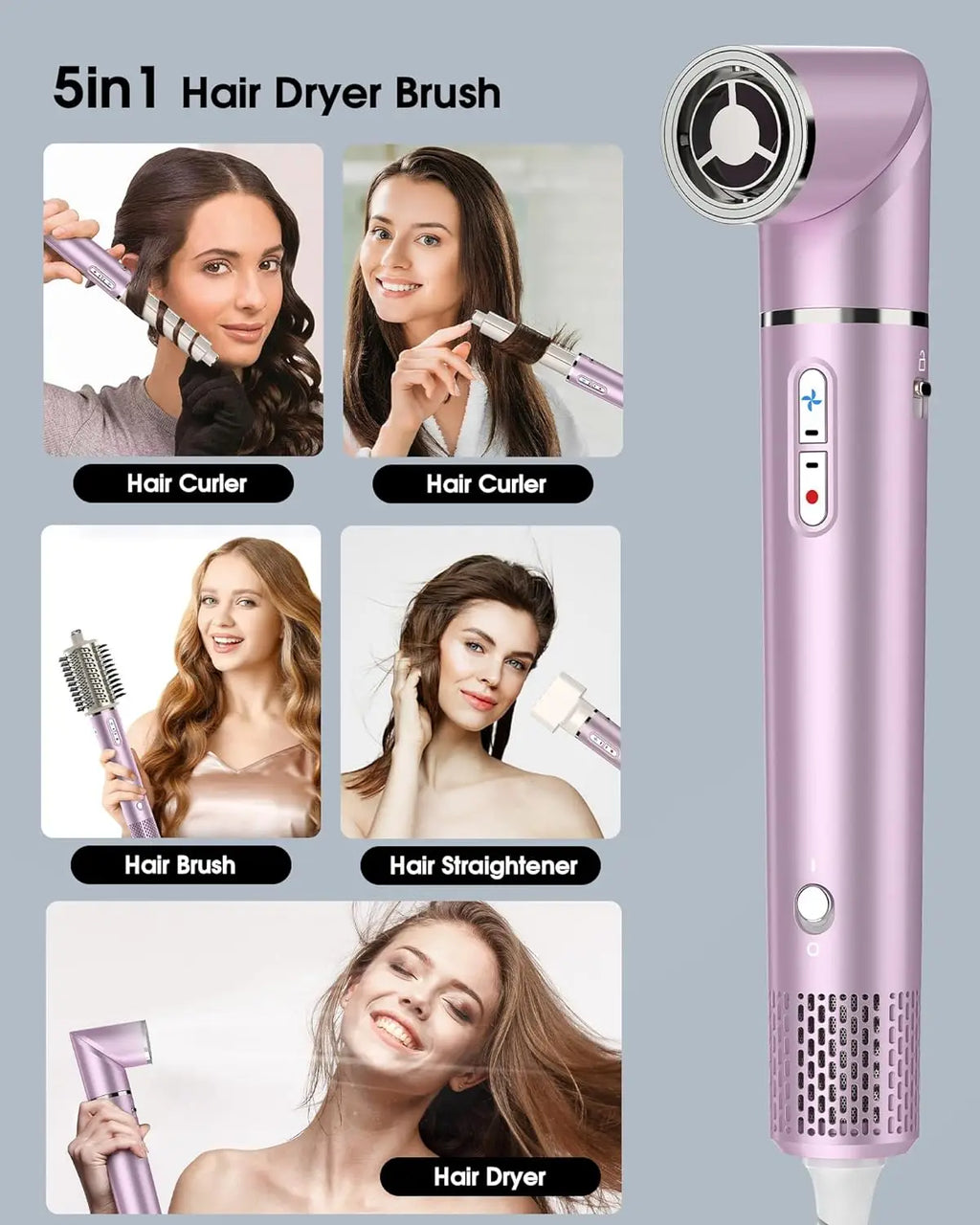 5 in 1 Hair Dryer Brush Set With High-Speed Negative Ionic Blow Dryer Detachable Air Curler