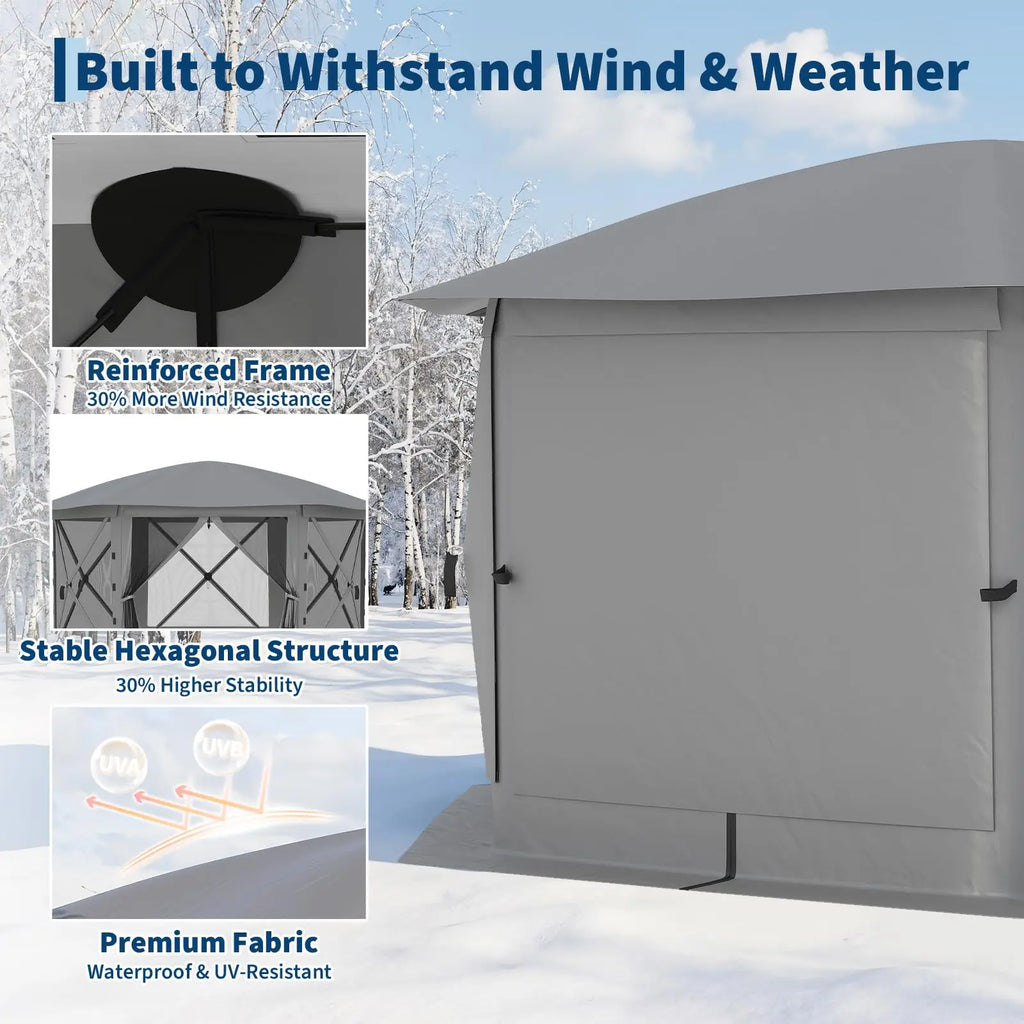 13FT Pop Up Gazebo 6-Sided Outdoor Canopy Tent With Mosquito Netting Removable Roof Wind Sidewalls