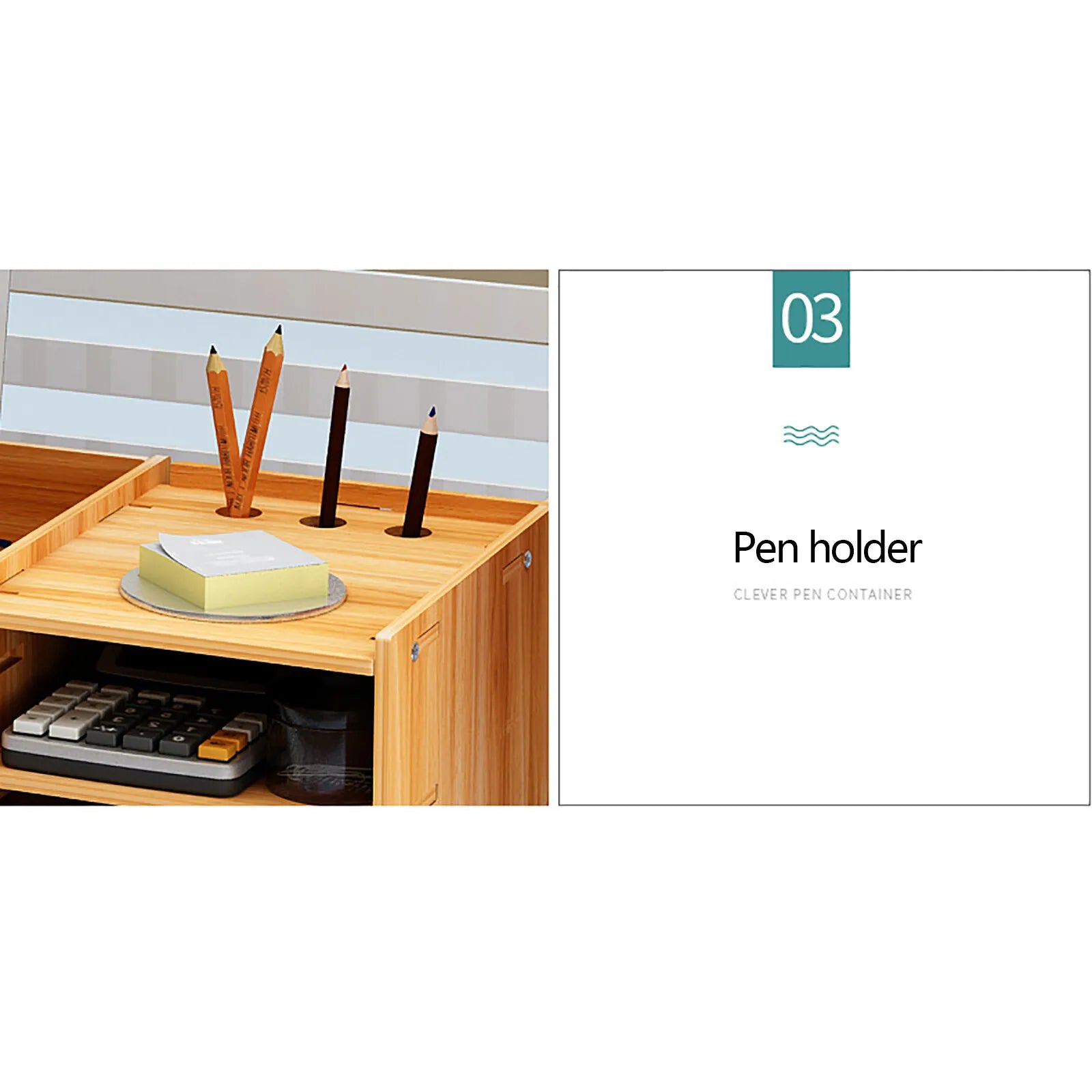 Wooden Desk Organizer Home Office Monitor Stand Riser with Lockable Drawer and Cable Management