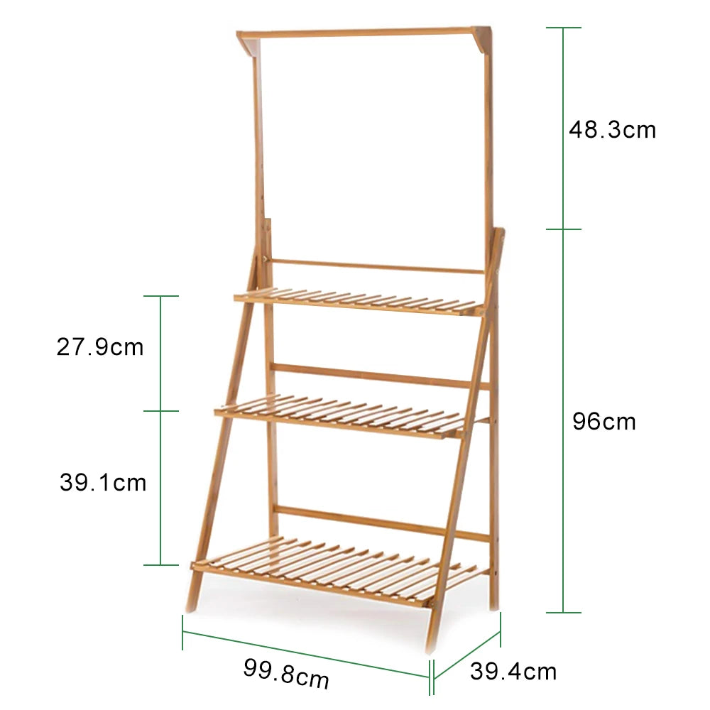 70/100cm Bamboo Plant Stand Folding 3 Tier Flower Pot Display Shelf Indoor Outdoor Ladder Garden Rack