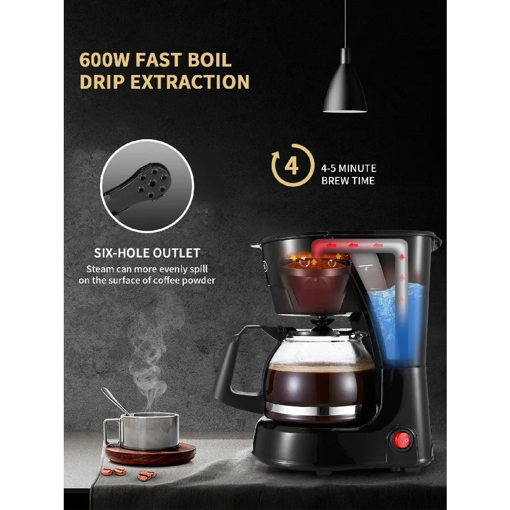 Compact Coffee Machine With Reusable Filter, Warming Plate And Coffee Pot For Home And Office