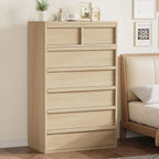 7 Drawer Dresser for Bedroom, 46 in Tall Natural Oak 7 Chest of Drawers with Large Storage for Living Room, Nursery, Entryway