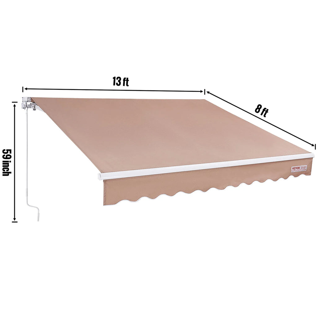 Manual Retractable Awning Outdoor Awning Retractable Sun Shade Water-Resistant Polyester Patio Door Window for Backyard
