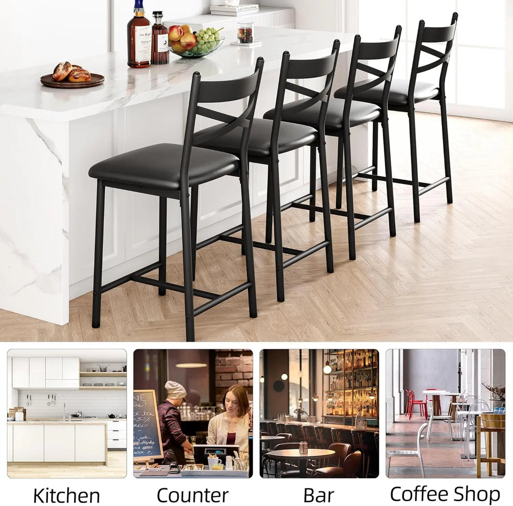 26 Inch Bar Stools Set of 4, Counter Height Bar Chairs with Back and Thick Cushion