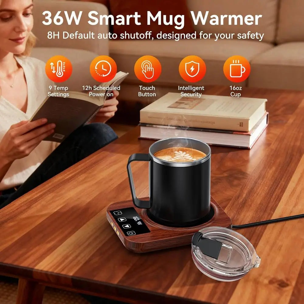 36W Electric Coffee Mug Warmer with 16oz Cup, 9 Temp Settings & Auto Shut Off