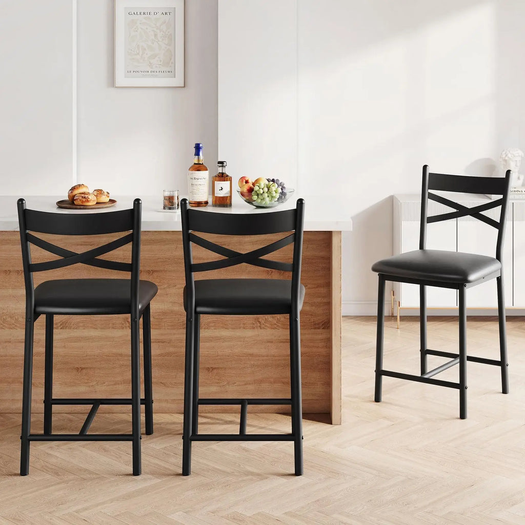 26 Inch Bar Stools Set of 4, Counter Height Bar Chairs with Back and Thick Cushion