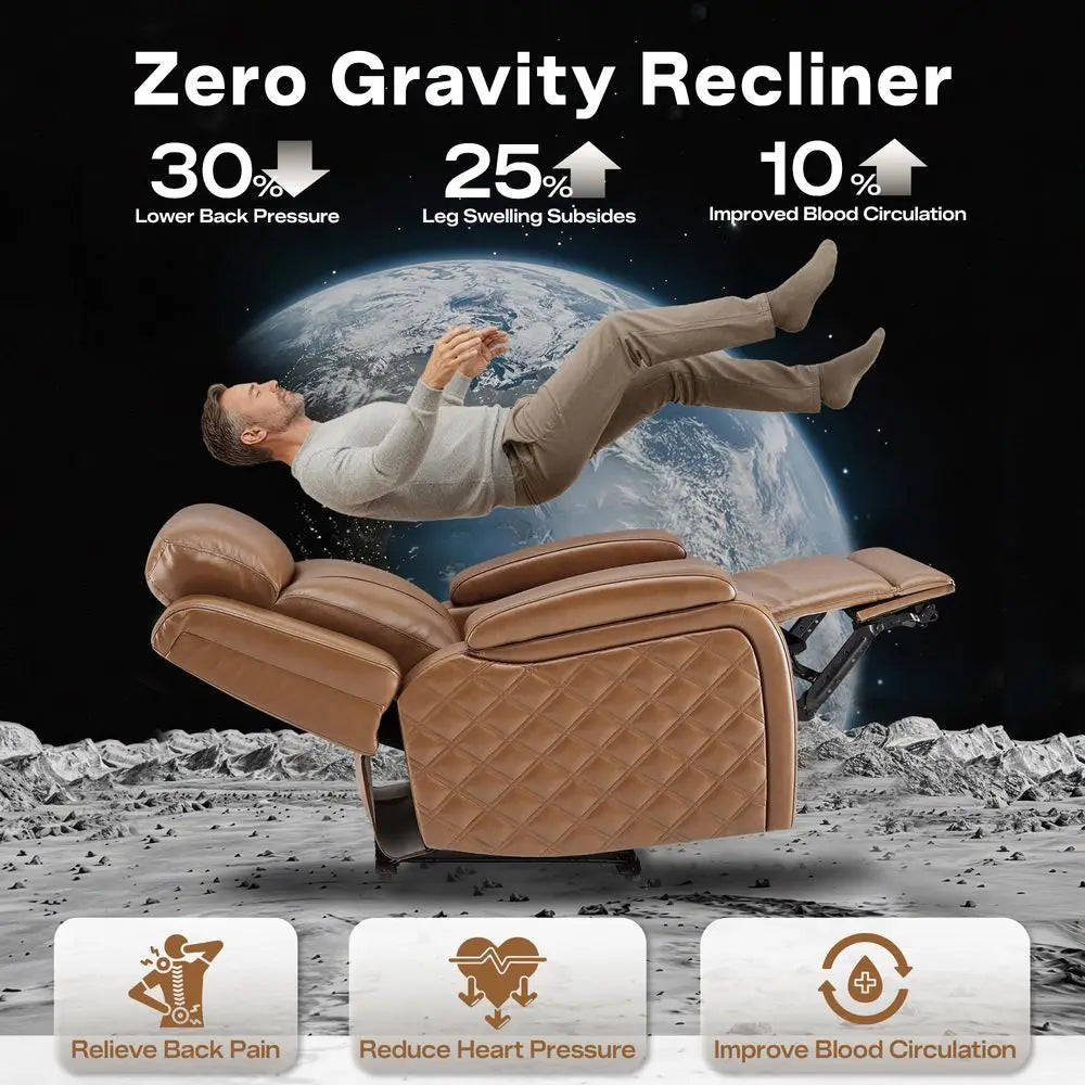 Genuine Leather Power Recliner Chairs for Adults, Zero Gravity Recliner with Power Headrest, Hidden Storage