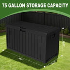 75 Gallon Heavy-Duty Waterproof Outdoor Storage Box with Flip-Top Lid