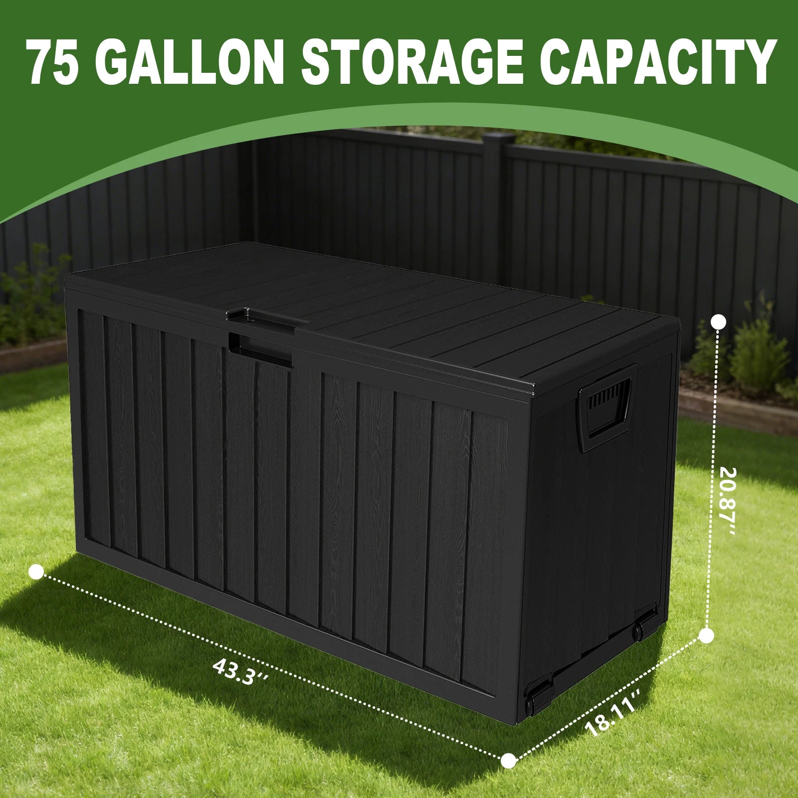 75 Gallon Heavy-Duty Waterproof Outdoor Storage Box with Flip-Top Lid