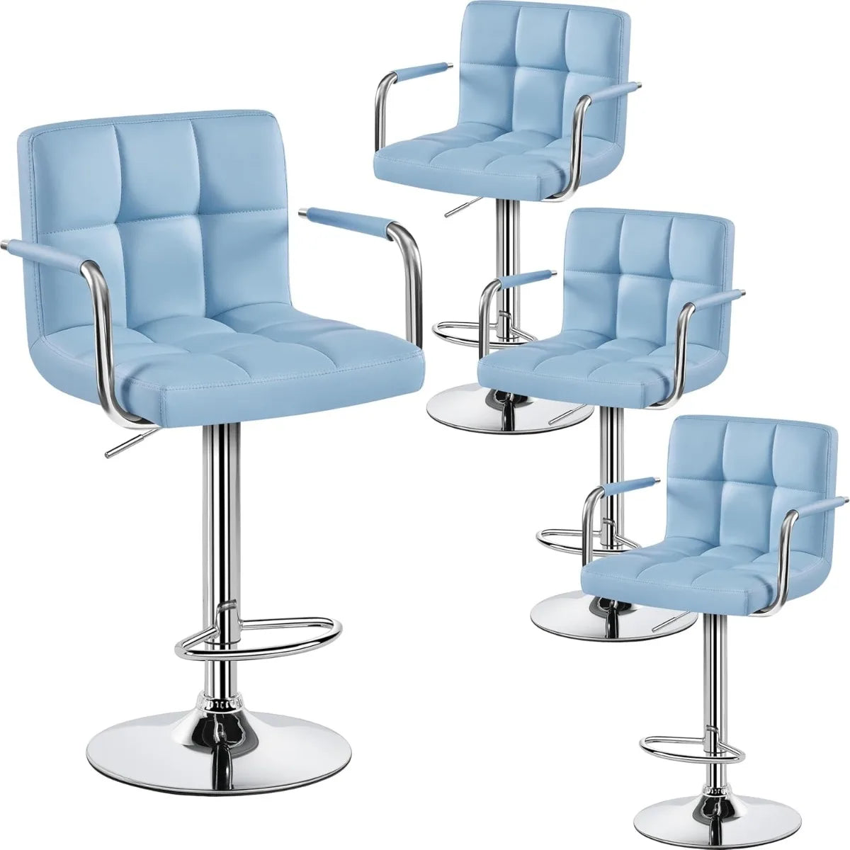 Adjustable Swivel Bar Stools Set of 2, Hydraulic Counter Height with Armrest & Back, PU Leather for Kitchen & Bar