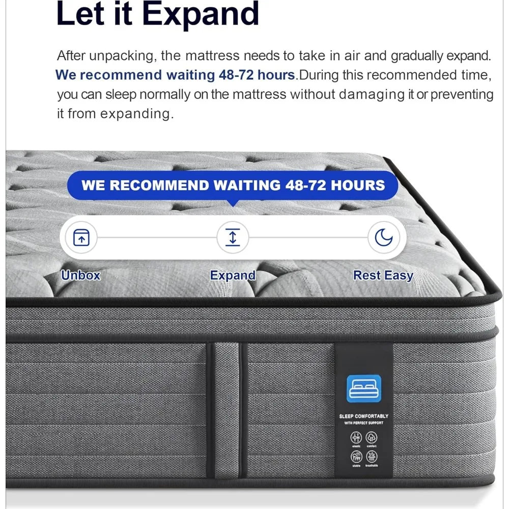 Firm Queen Mattress,12 Inch Hybrid Mattress with Extra Lumbar Support for Back Pain Relief, Cool Sleep