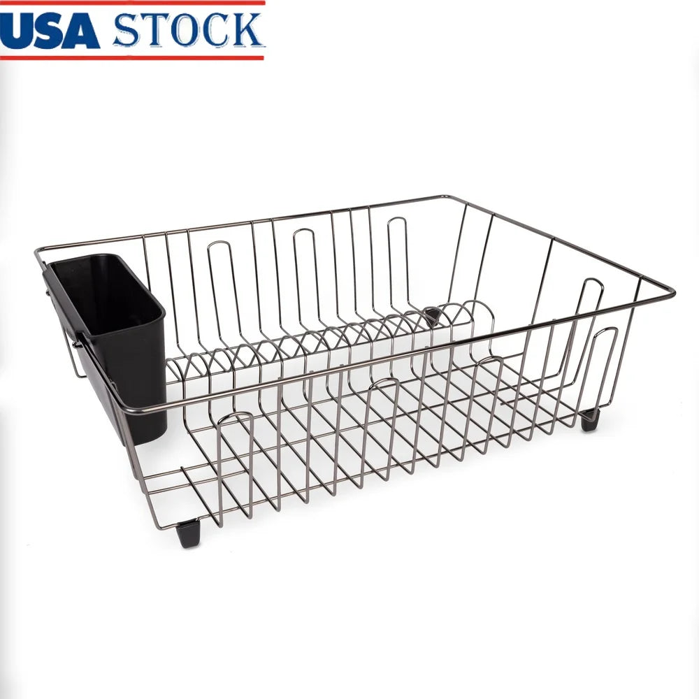 Large Wire Drying Rack with Cutlery Cup, Rust Resistant Metal