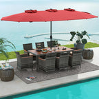 10 Pieces Patio Wicker Dining Set w/Double-Sided Patio Umbrella